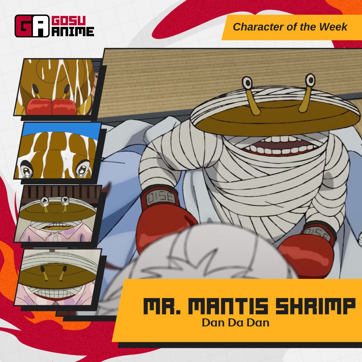 Gosu_Anime's tweet photo. Our favourite character of the week is Mr. Mantis Shrimp from Dan Da Dan! Besides being the gang's enemy in the previous episode, he isn't driven by malice; he just wants to help his son Chiquitita! What a great dad 🥰 

#GosuAnime #CharacteroftheWeek #DanDaDan https://t.co/poXKQCt0h1