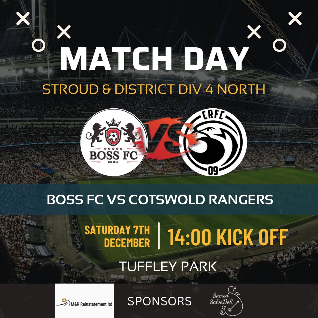 BossFC2016's tweet photo. πͺοΈMatch DayπͺοΈ
π @cotswoldrangers
π @Stroud_League Div 4
βοΈ 14:00
π Tuffley Park
#BOSSFC β€οΈπ€ https://t.co/yZkZdYw3Zp