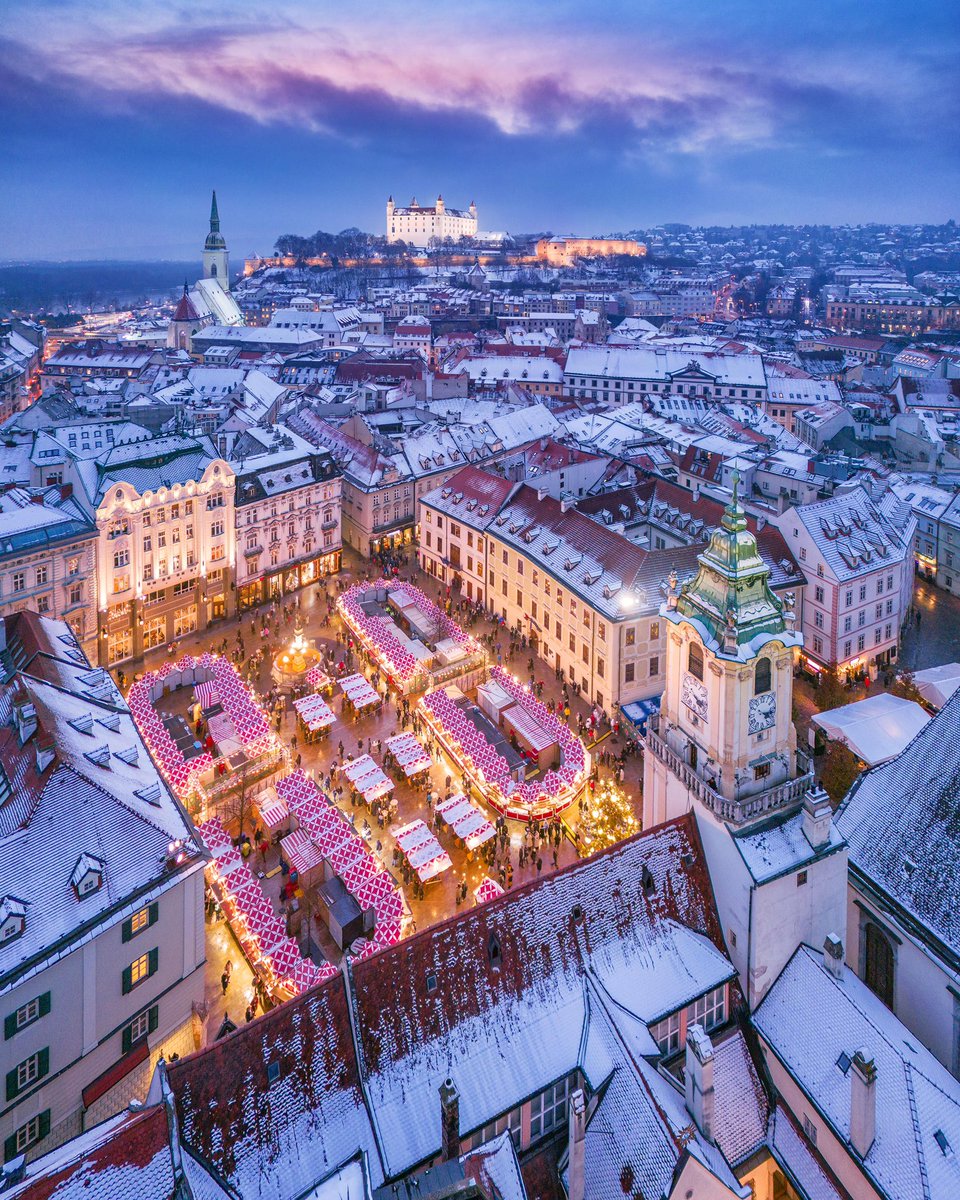 Bratislava, covered in fresh #snow, becomes a serene #winterwonderland. The #castle glistens, streets shimmer, and the Danube’s snowy banks add to the city’s quiet #magic. ✨❄️ #ThisIsSlovakia 🇸🇰

Photo: <a href="/MatejKovacPhoto/">Matej Kovac</a> #bratislava #winter #city #Christmasmarket #xmas