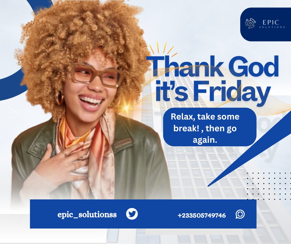 epic_solutionss's tweet photo. Thank God it's Friday 

Relax, take some rest, and go over again.
The Weekend is here!
#TGIF 
#Digitalmarketing https://t.co/wApUsLVTlW