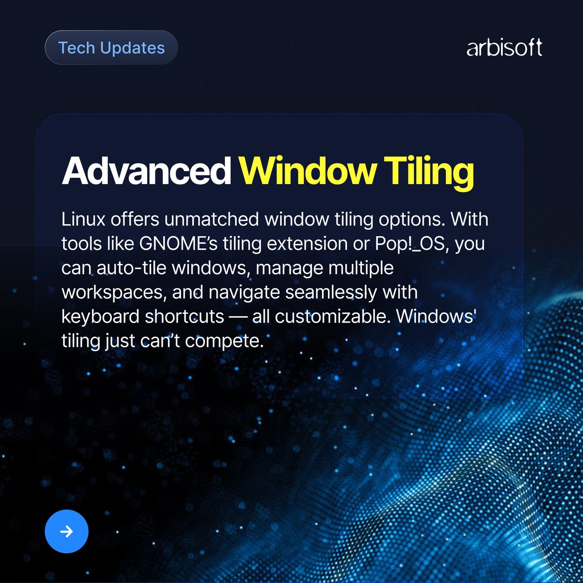 arbisoft's tweet image. Why settle for limits when Linux offers freedom? 🐧 Dive into advanced tiling, customizable environments, and full system personalization.
Ready to optimize with Linux? Let’s connect: tinyurl.com/4svstycf
#LinuxFreedom #OpenSourceSolutions #Arbisoft