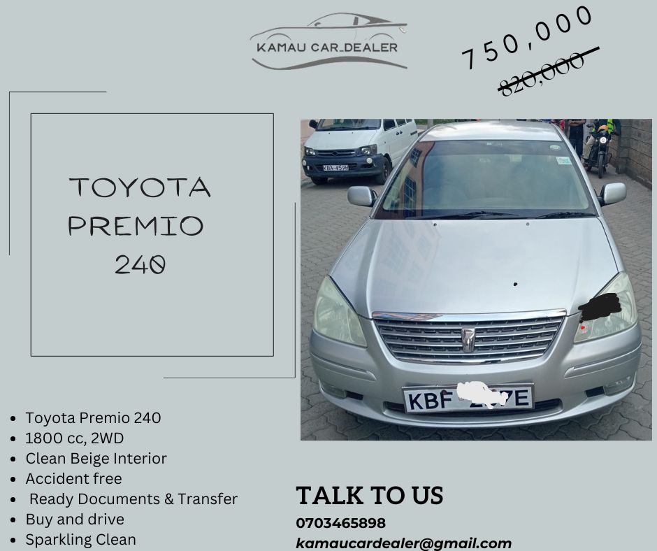 tdAutolink's tweet image. 🔥🔥 Sparkling Clean Unit ✅Toyota Premio 240
💠1800CC
💠2WD
💠Clean Beige Interior 
💠Good Suspension 
💠Alloy Rims
💠 Accident Free
💠Ready Documents &amp;amp; Transfer 
✅ Accident Free
💵 Asking 750,000Kshs
💠Trade-In Accepted

#AppointIEBCNow 
#DiplomacyInActionKE 
#MwalimuMajuu