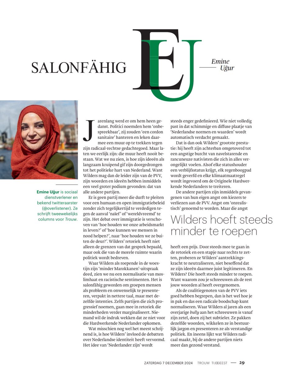 Mijn column van 7 december 2024.

Over partijen die de retoriek van Wilders salonfähig maken.