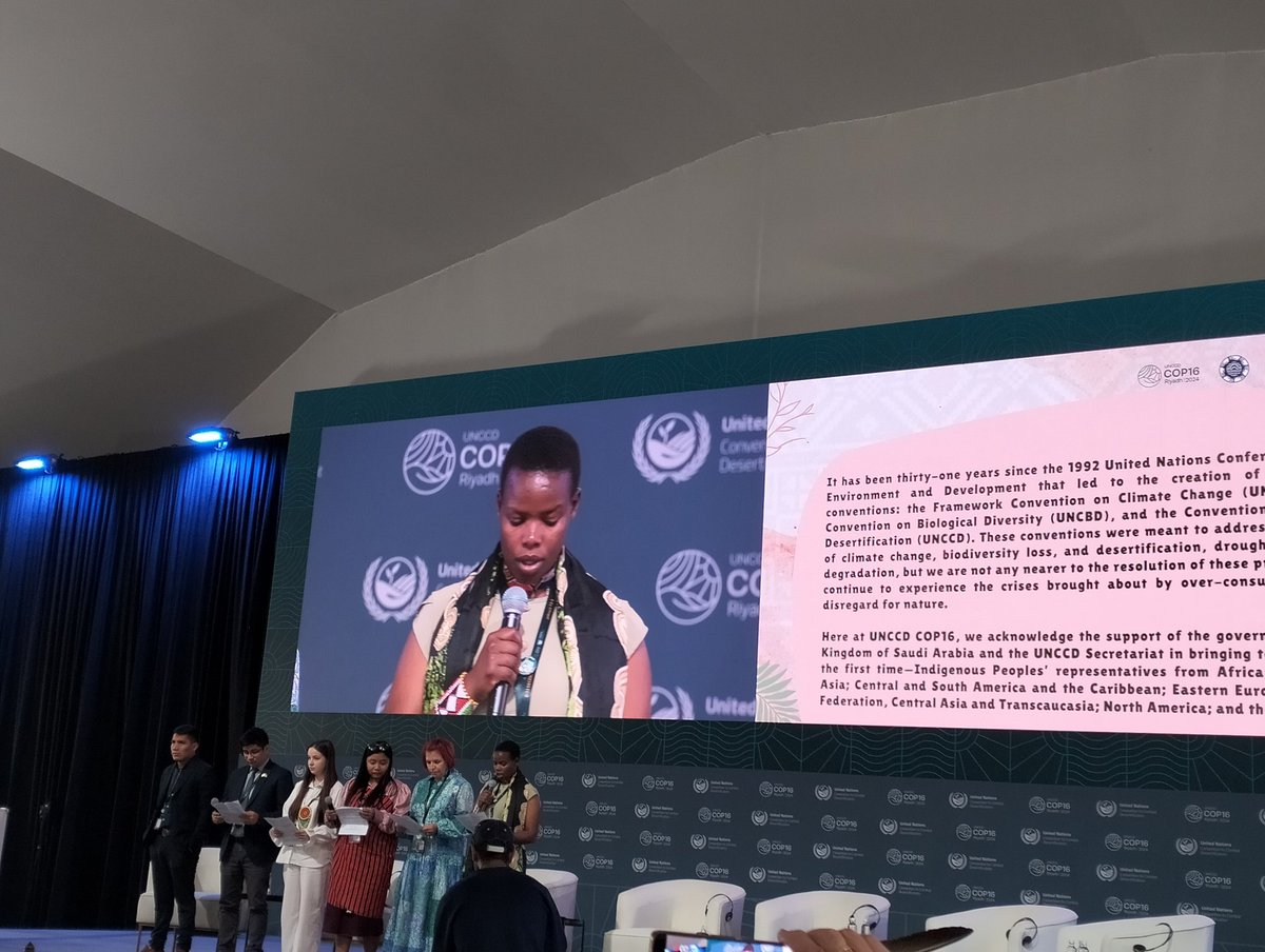#COP16Riyadh #IndigenousPeoples Declaration calls for UNCCD decisions to:Respect rights,land tenure,governance systems;Inclusion of traditional knowledge;Direct access to finance for land restoration, conservation, desertification;Establishment of IPO caucus
