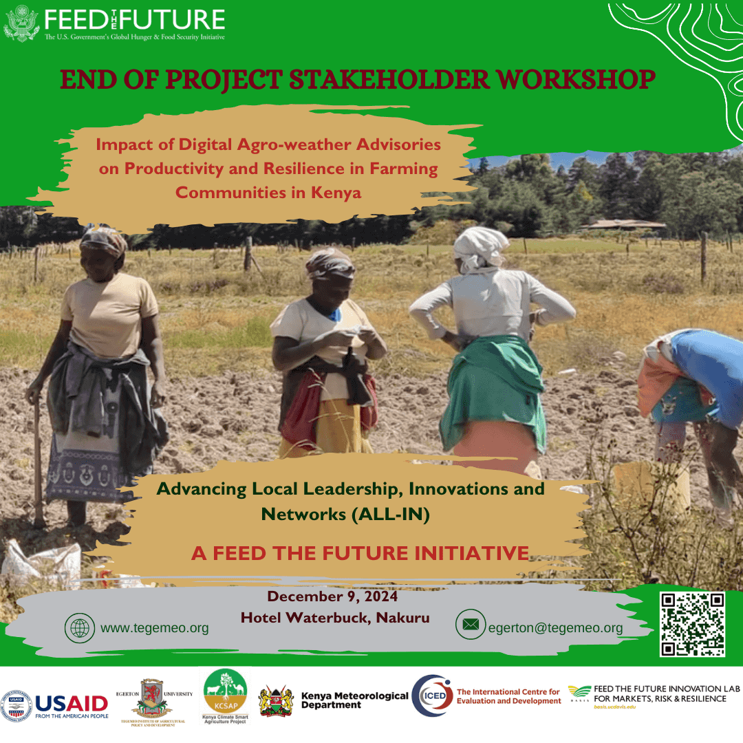 Join Tegemeo Institute for an end-of-project outreach and dissemination workshop in Nakuru on 9th December 2024!. Don't miss the opportunity to engage and share insights. Follow us on Youtube Live at youtube.com/live/DY4qzLJH-…
#TegemeoWorkshop2024  #AgricultureImpact
