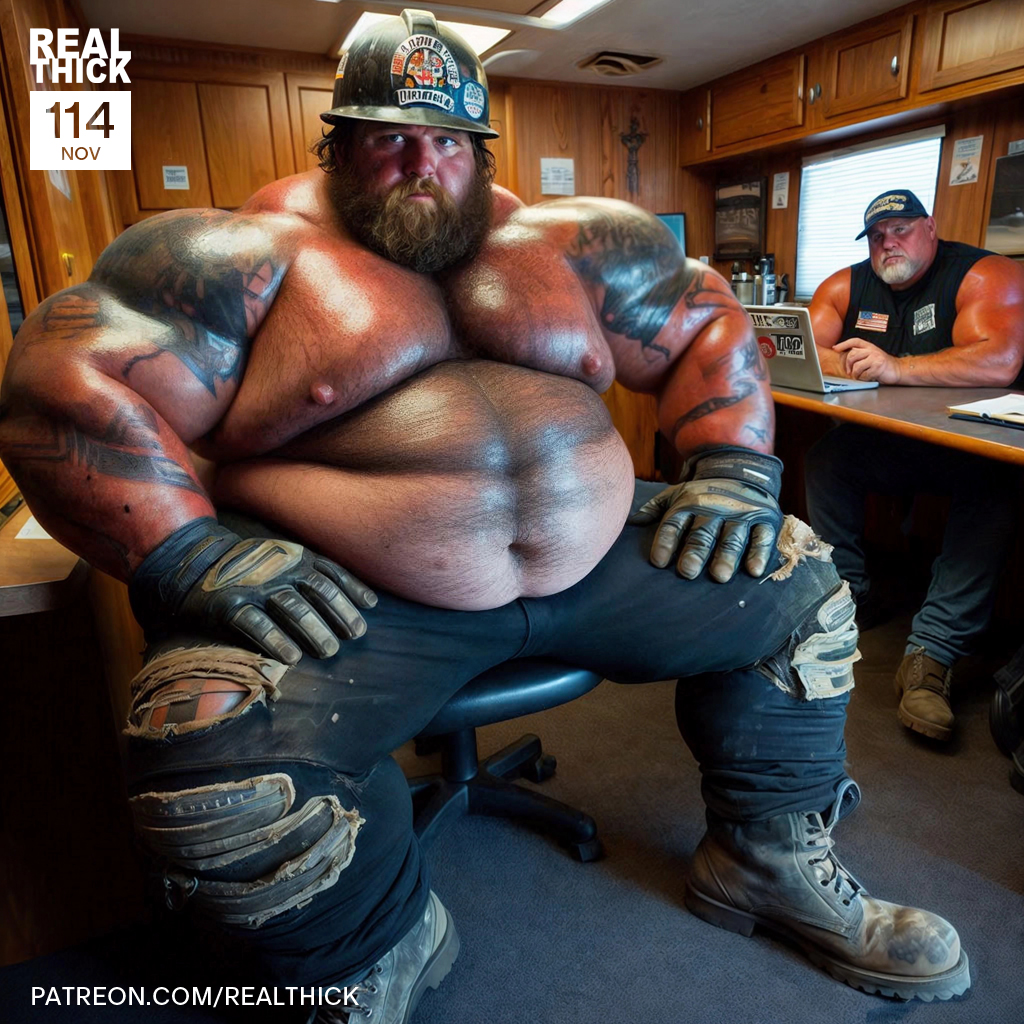 Real_Thick's tweet photo. JEREMY working up a sweat at his construction job interview takes off his shirt. FOREMAN DOZER seeing how massively built he is hires him on the spot. He likes what he sees, and who can blame him? Look at the size of this rough brute! #MASSTODONS https://t.co/o9LuvJzpoh