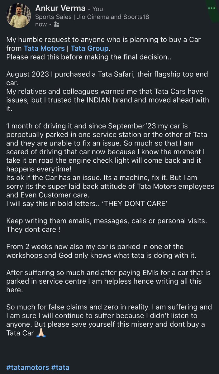 av_iam06's tweet photo. Planning to Buy a car ? Planning to buy Tata ? Please read this before @TataMotors @TataCompanies https://t.co/4LCSBDZePX