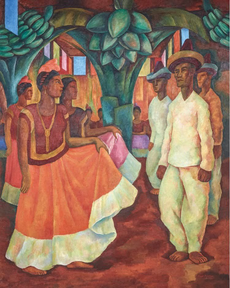 JoanaRamirezS's tweet photo. Diego Rivera realizó su primer viaje al istmo de Tehuantepec en diciembre de 1922, de ahí surgió la idea de pintar algunos lienzos y acuarelas con escenas de la región. Uno de ello es el famoso "Baile de Tehuantepec" de 1928 https://t.co/ZtnjLkNTTg