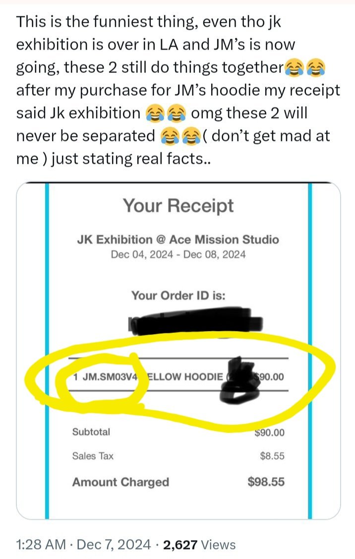 jimin_lil_devil's tweet photo. RL &amp; RT EVERYONE 

Hi @bts_bighit @BIGHIT_MUSIC @fever_us @LiveNationKpop
 
Please ensure that all ticket and merch sales at Jimin’s “The Untold Truth” Exhibition in LA are correctly associated with Jimin.

Mistakes in your receipts are causing confusion.

Thank you. https://t.co/DJNXS4Cbg4