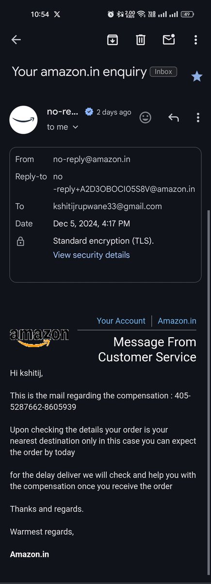 ruopwane's tweet photo. @amazonIN what a pathetic behaviour from Amazon just to get compensation I have to wait for 30minutes on call just to here you cannot get compensation then why are sending this kind of mails and taking my 2 days time just to wait at home to receive the product https://t.co/dXS8Ph3OyQ