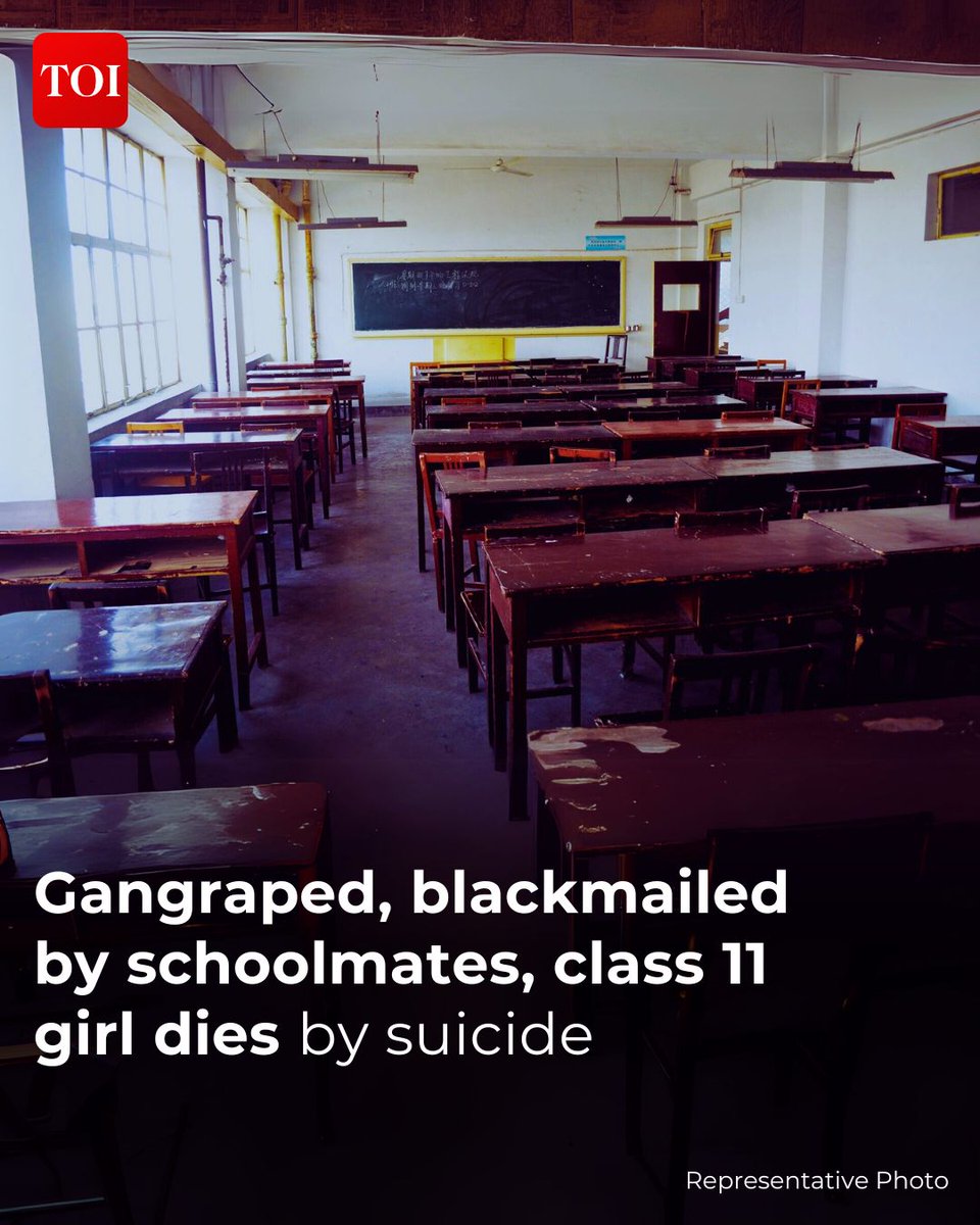 timesofindia's tweet photo. #MadhyaPradesh | A class 11 student in #Damoh, tragically died by suicide after being gang-raped and blackmailed by four schoolmates. The accused filmed the assault and threatened to release the video.

Details 🔗https://t.co/7wIy32GGnA https://t.co/vg3HCN4edz