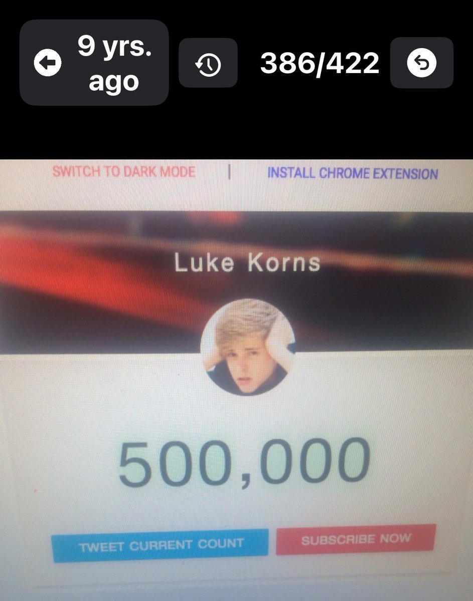 lovablekorns's tweet photo. @LukeKorns watched you hit 500k 9 years ago today! insane lol https://t.co/b41PEs3R9c