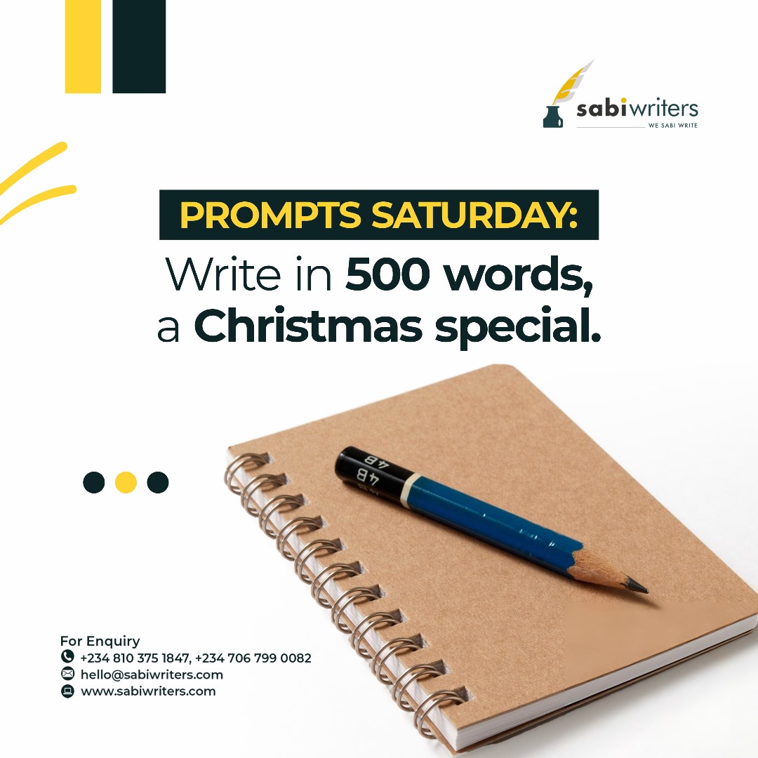 sabiwriters's tweet photo. We are close to Christmas,
Letโs engage as writers.
Write in 500 words a Christmas special.
#sabiwriters #wasabiwrite #writing #christmas #writinggames https://t.co/Pfme3ZeyLR