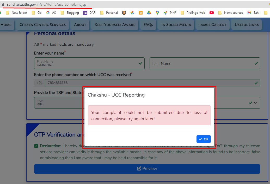 siddhartha_neer's tweet image. Yesterday I received a fake call in the name of TRAI. I went to the much publicised Chakshu portal to complain about it. Even after a lot of efforts, this was the result.
#Improvethesystem