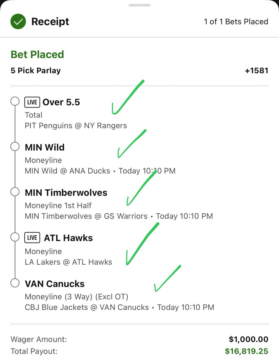 ProfitVIPs's tweet image. $17k Parlay ✅

Canucks Ov 6 💰
1P ov 1.5 💰
Canucks Ml (60 min) 💰

Discord 🔥

Going for $45-50k in VIP zone tomorrow
