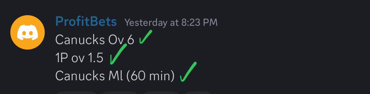 ProfitVIPs's tweet image. $17k Parlay ✅

Canucks Ov 6 💰
1P ov 1.5 💰
Canucks Ml (60 min) 💰

Discord 🔥

Going for $45-50k in VIP zone tomorrow
