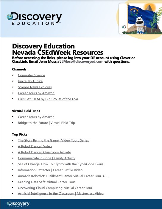 carr_8's tweet photo. @@DiscoveryEdJenn curated amazing #CSWeek resources for Nevada educators.

https://t.co/p5FwnDAETq

#CSEDWeek #NVSIDE #HourofCode https://t.co/095mw92A07