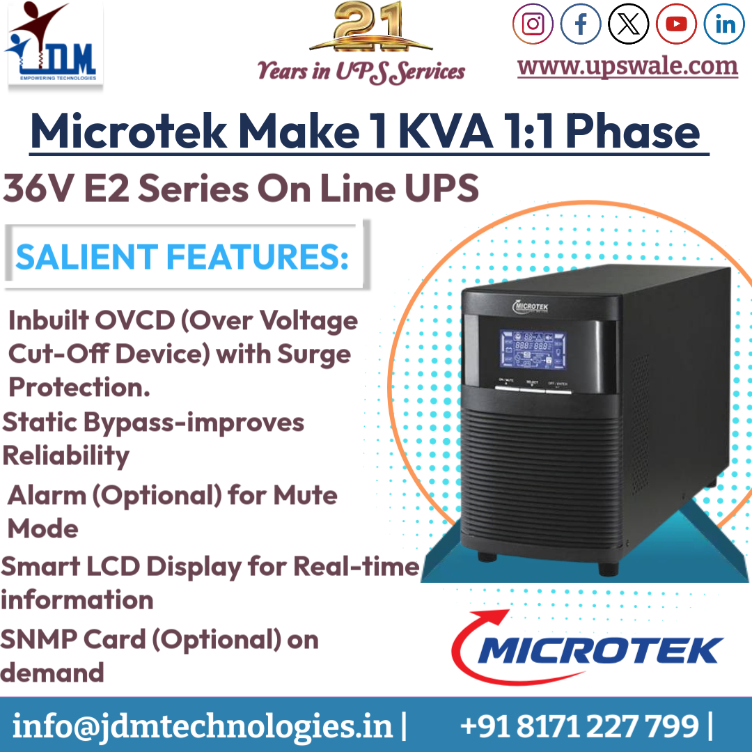 JdmPvt's tweet image. Microtek Make 1 KVA 1:1 Phase 36V E2 Series On-Line UPS
Click the link below to learn more!
youtube.com/@JDMTechnology…
whatsapp.com/channel/0029Va…
facebook.com/www.jdmtechnol…

#MicrotekUPS #1KVAUPS #E2Series #MicrotekTechnology 
#SecurePower  #EfficientEnergy #JDMTechnologies