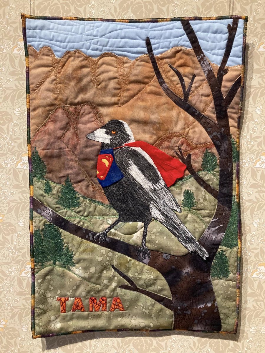 LOOK at this incredible @tamamagpie quilt made for the Quilted Words exhibition at Katherine Mansfield House by a clever member of Wellington Quilters! (He is for sale, if you'd like to take him home.)