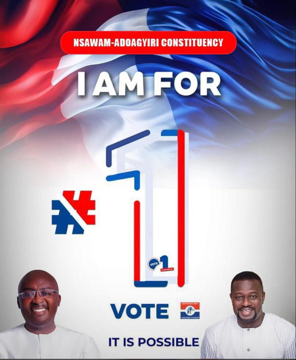Dear Voters, Today, as you go to the polls, vote for Hon. <a href="/FAnnohDompreh/">Hon. Frank Annoh-Dompreh</a> and <a href="/MBawumia/">Dr. Mahamudu Bawumia</a> for bold solutions to move Ghana forward, not backward. Vote Bawumia for an upgrade of Ghana.

Vote #1. It is possible!
