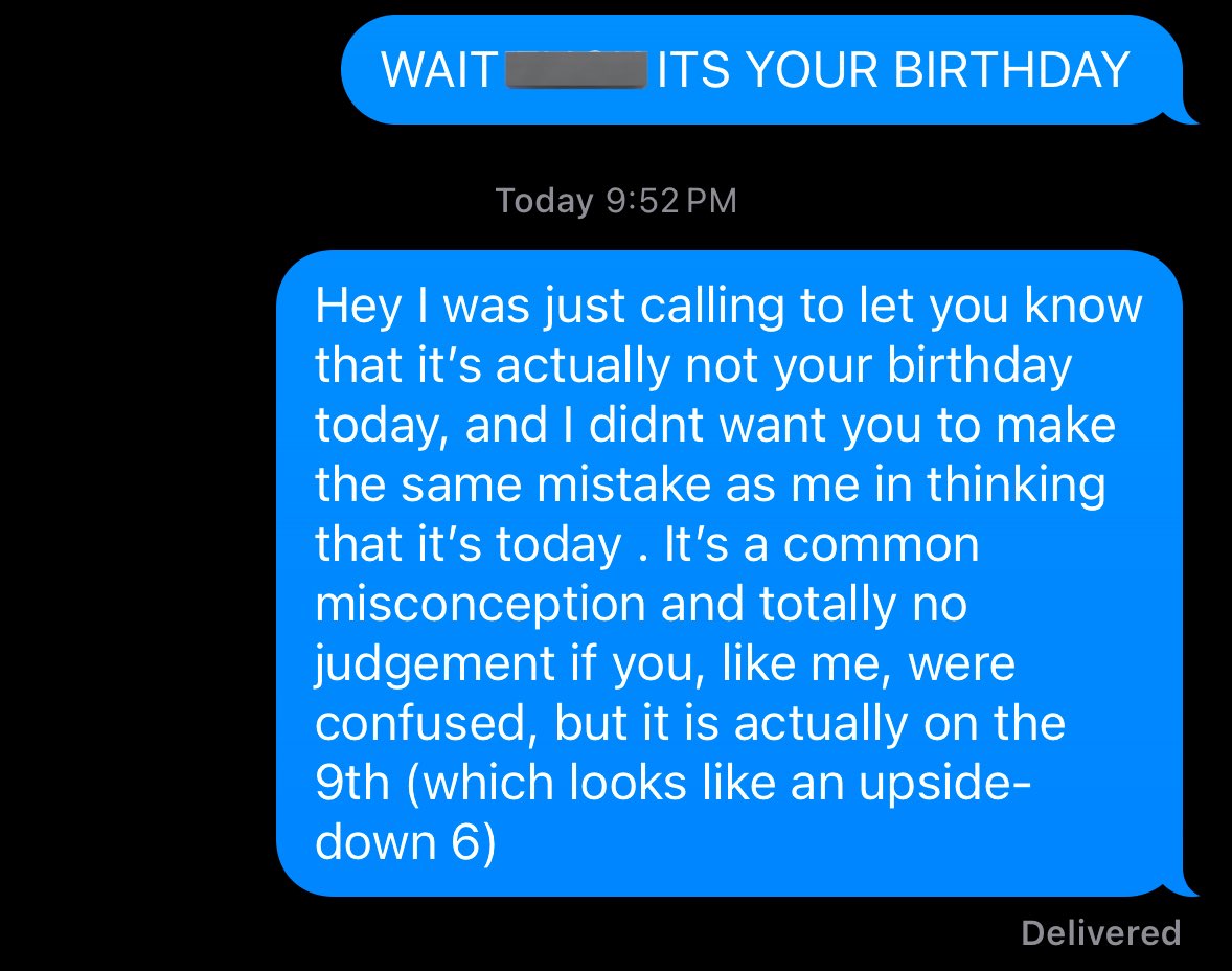 kenzianidiot's tweet photo. thought i forgot my friends birthday. called to apologize but her bf reminded me it’s on the 9th. reacted in a totally normal way. https://t.co/gHO5JLwwvr