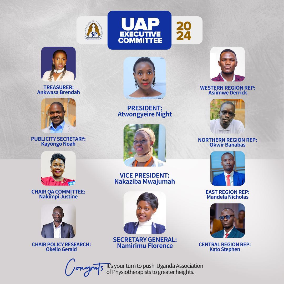 Mbarara University Physiotherapy Students (@muapsug) on Twitter photo "Congratulations to the newly elected leaders of the Uganda Association of Physiotherapy (UAP)! 🌟 Your passion and dedication mark the dawn of a brighter future for Physio in Uganda. We’ll elevate our profession. Cheers to new beginnings! 🩺💪 <a href="/UAP/">David Collins</a>, @WorldPhysioNetwork, @MUST "Congratulations to the newly elected leaders of the Uganda Association of Physiotherapy (UAP)! 🌟 Your passion and dedication mark the dawn of a brighter future for Physio in Uganda. We’ll elevate our profession. Cheers to new beginnings! 🩺💪 <a href="/UAP/">David Collins</a>, @WorldPhysioNetwork, @MUST