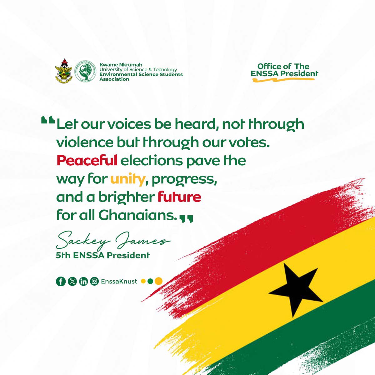sackey_james6's tweet photo. Today, Ghana stands at a crossroads of democracy. As we cast our votes, let us remember that we are one people, bound by a shared destiny and love for our nation.

#GhanaDecides
 #LetPeaceReign #OneGhanaOnePeople https://t.co/sLFq0ayrgo