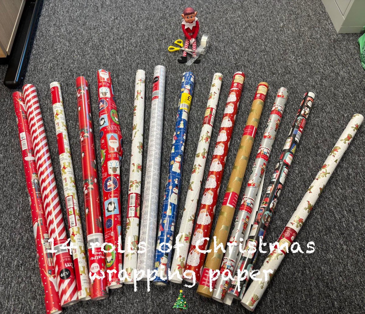 thecompasssch's tweet photo. TCS Countdown to the Christmas holiday. 14 rolls of Christmas wrapping paper.🎄✂️ https://t.co/GYXb8tLtyn
