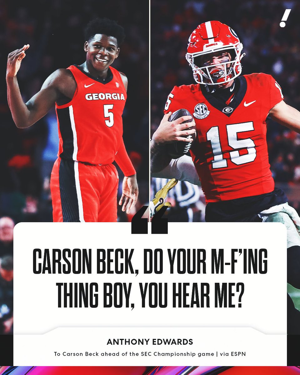 YahooSports's tweet photo. Anthony Edwards had a message for Carson Beck ahead of the SEC Championship game 🫡

(via @espn) https://t.co/3dKk70kalh