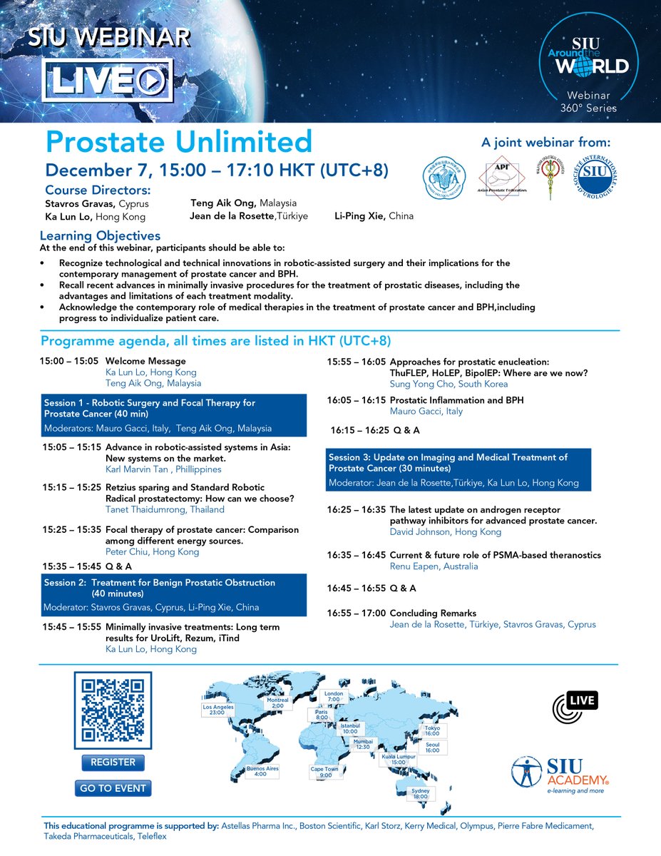 SIU-Urology (@siu_urology) on Twitter photo ⏰ Prostate Unlimited begins in T-15 minutes. Don't miss discussions on prostate disease treatments. Join us for this free session live on #SIUAcademy
🔗 bit.ly/3NccAuh
<a href="/teng_ong/">Ong TA</a> <a href="/LoKaLun1/">Lo Ka Lun</a> <a href="/tncclinic/">tanet thaidumrong</a> <a href="/StavrosGravas/">StavrosGravas</a> <a href="/peterchiu_uro/">Peter Ka-Fung CHIU</a> <a href="/kmoretry/">Sung Yong CHO</a> <a href="/MauroGacci/">Mauro GACCI</a> <a href="/RenuEapen/">Renu Eapen</a> ⏰ Prostate Unlimited begins in T-15 minutes. Don't miss discussions on prostate disease treatments. Join us for this free session live on #SIUAcademy
🔗 bit.ly/3NccAuh
<a href="/teng_ong/">Ong TA</a> <a href="/LoKaLun1/">Lo Ka Lun</a> <a href="/tncclinic/">tanet thaidumrong</a> <a href="/StavrosGravas/">StavrosGravas</a> <a href="/peterchiu_uro/">Peter Ka-Fung CHIU</a> <a href="/kmoretry/">Sung Yong CHO</a> <a href="/MauroGacci/">Mauro GACCI</a> <a href="/RenuEapen/">Renu Eapen</a>