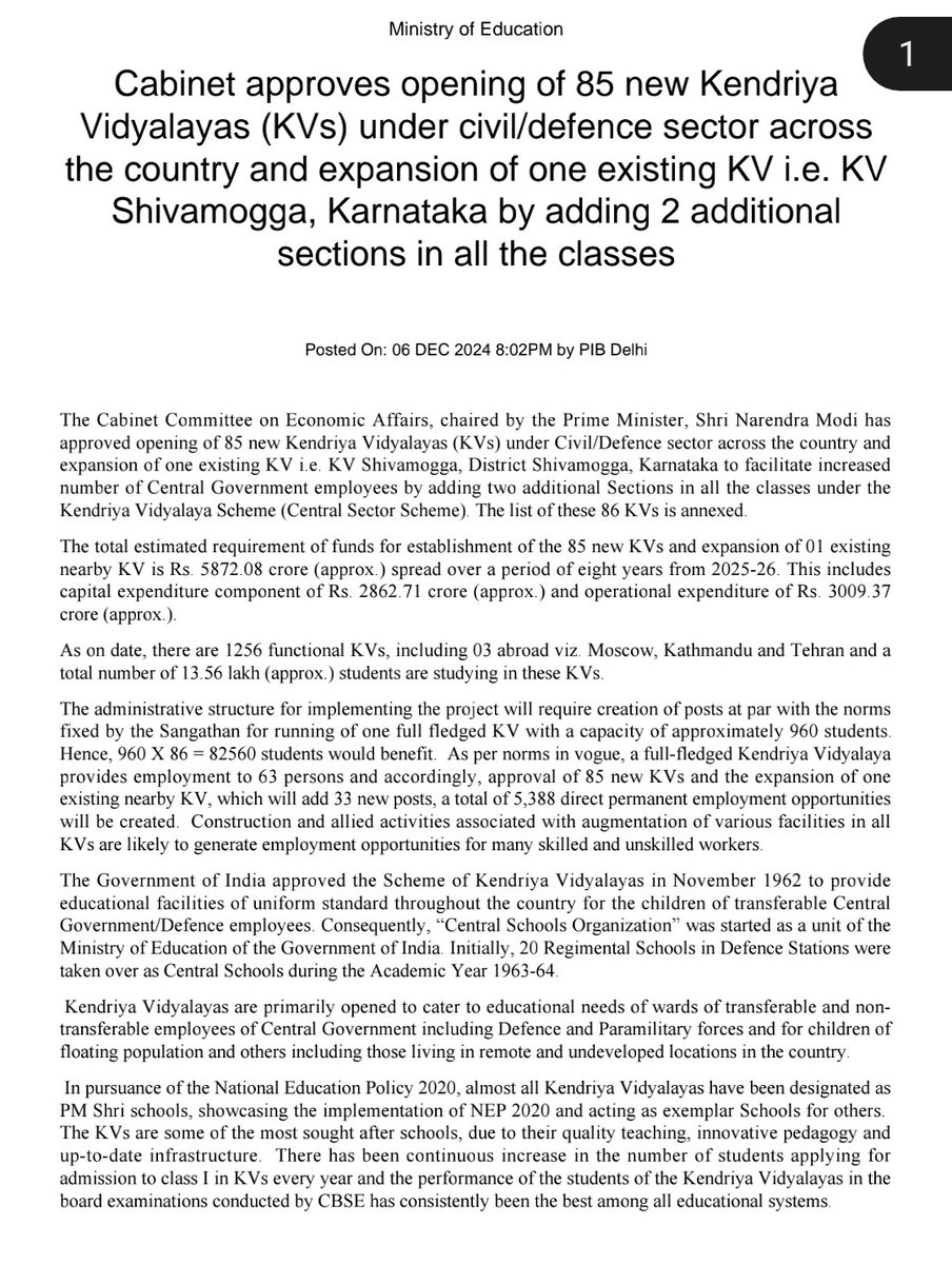 BYRBJP's tweet photo. A proud moment for Shivamogga as we take a significant step toward empowering our youth through education!

Delighted to announce that the Cabinet has approved expanding Kendriya Vidyalaya Shivamogga with 2 additional sections across all classes. This ensures more students gain access to quality education, fostering growth and opportunity.

On behalf of the people of Shivamogga constituency, I extend heartfelt thanks to PM Shri @narendramodi Ji and Education Minister Shri @dpradhanbjp Ji for their vision and support in strengthening our educational infrastructure.

Together, we pave the way for a brighter future! #EducationForAll #NEP2020 #Shivamogga

@EduMinOfIndia