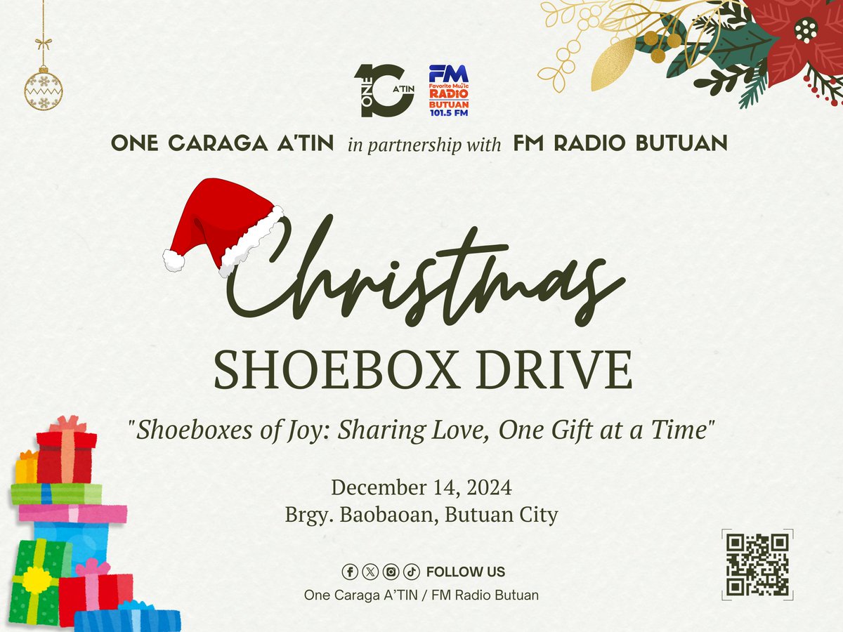 OneCaraga18's tweet photo. 📅 D-7 to the Christmas Shoebox Drive! 🎁

Let’s make this holiday season extra special for the kids in Brgy. Baobaoan. Join us on the day or support the cause through in-kind donations. Let’s spread joy, one shoebox at a time! 💙

#SB19 #1CAChristmasShoeboxDrive #1CAGivesBack https://t.co/H6J9bm20Wt