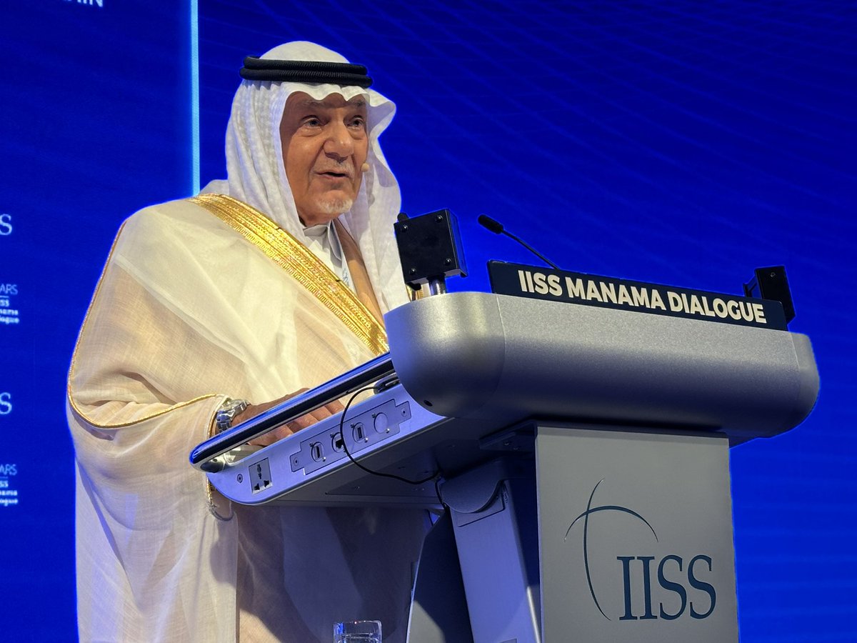 IISS_org's tweet photo. ‘We face a lack of statesmanship today … Managing a crisis is not the same as solving it’ | HRH Prince Turki Al Faisal Al Saud @kfcris_en #IISSMD24 https://t.co/7b8k5Yn6DA https://t.co/JVzteWopso