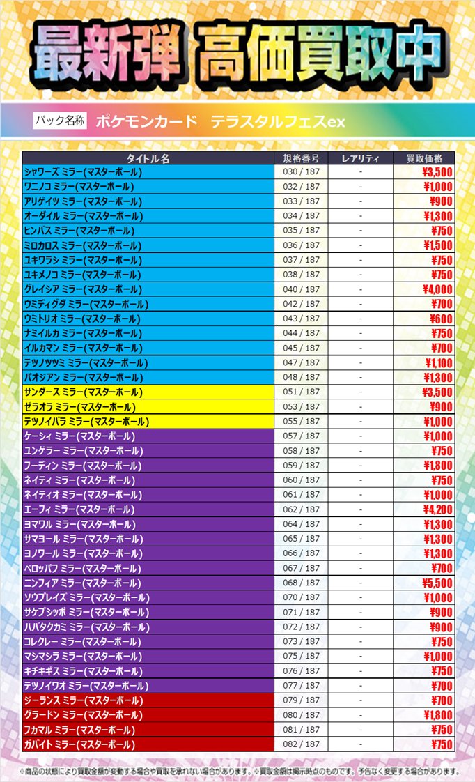 ☆トレカ買取情報☆ #ポケモンカードゲーム 『#テラスタルフェスex