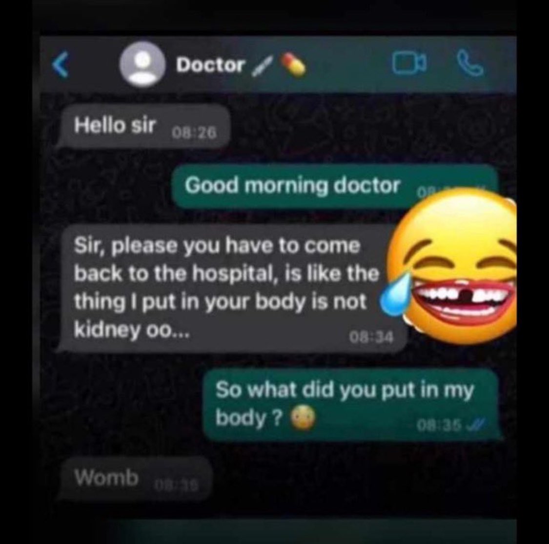 Alaba589's tweet photo. Funny Whatsapp Status Thread

1. You out womb in a man’s body ké 😭😭😂 https://t.co/QctQCWNMee
