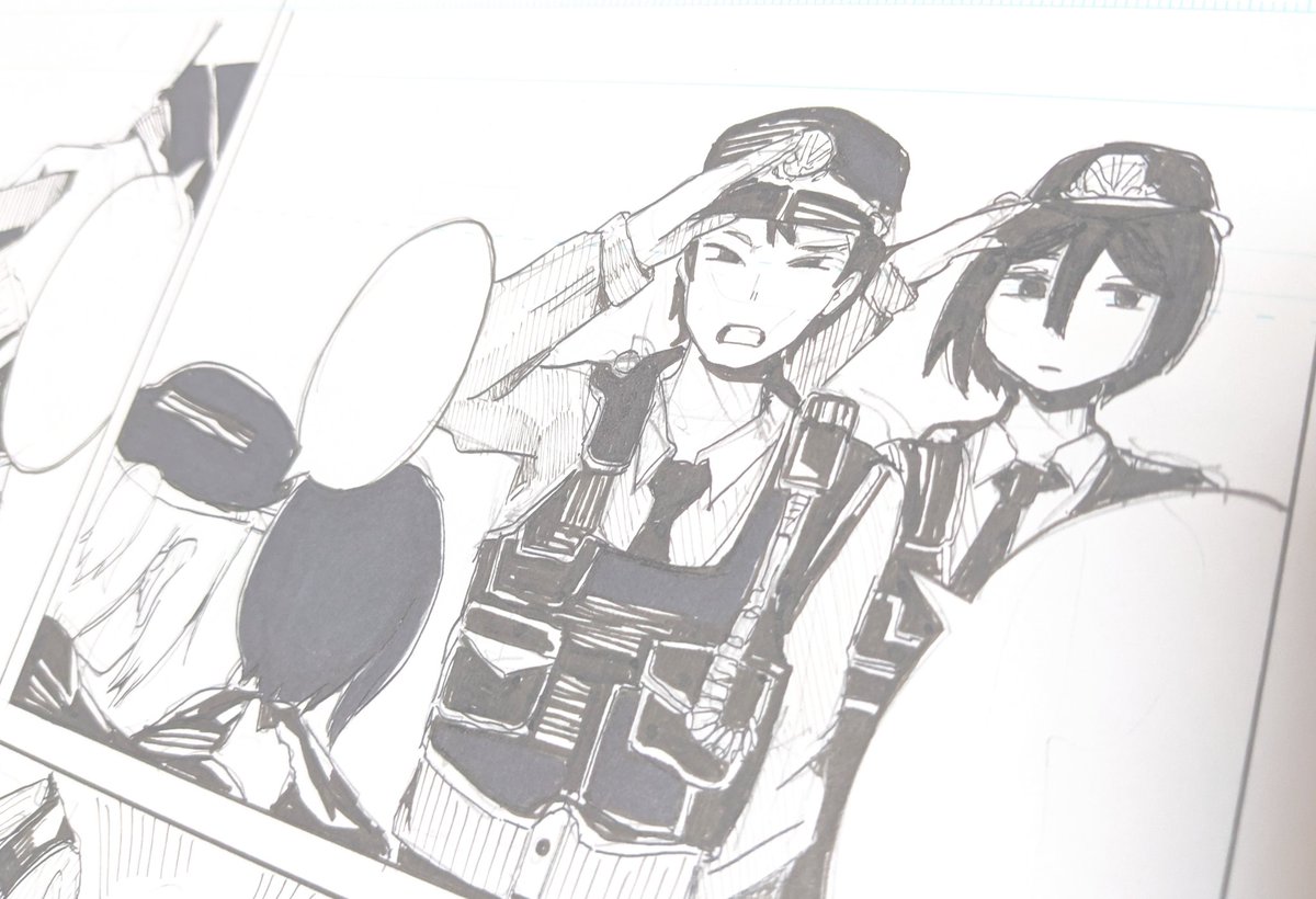 meuniere_dance's tweet image. 警察現着
#進捗状況 #十号車の派遣僧侶 #イラスト #Illust #アナログ #絵描きさんと繋がりたい #originalcharacter #キャラデザ #ペン入れ #art #マンガ #漫画 #コミック #comics #原稿 #オリジナルマンガ