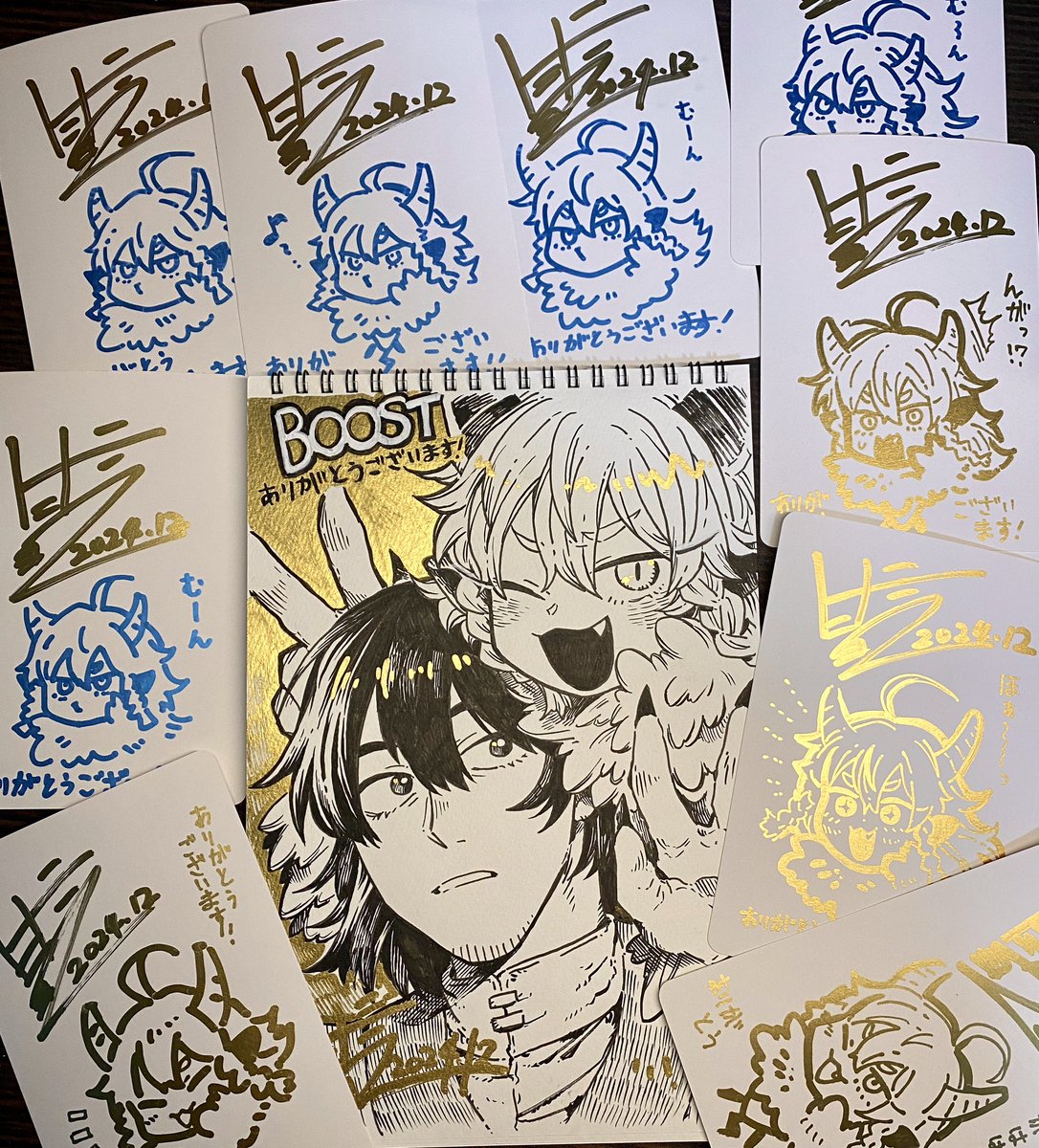 仕事の合間に通販準備もりもりしてます!本日から何回かに分けて発送していきます〜!ご注文ありがとうございます!そしてBOOSTも大変ありがとうございます😭✨し、しかしご無理のない範囲で!(ほんとに)。作品だけの購入もめちゃくちゃ嬉しいです☺️ 