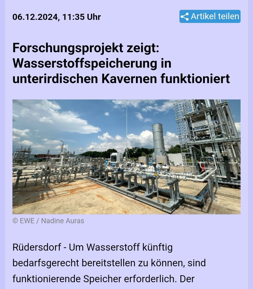 Ein realer Test hat gezeigt, dass Wasserstoffspeicherung in Kavernen funktioniert.
Somit kann mit Elektrolyseuren jederzeit überschüssiger EE-Strom in Wasserstoff verwandelt werden, der Wochen und Monate später für alles genutzt werden kann.

iwr.de/news/forschung…
#HabeckEffekt