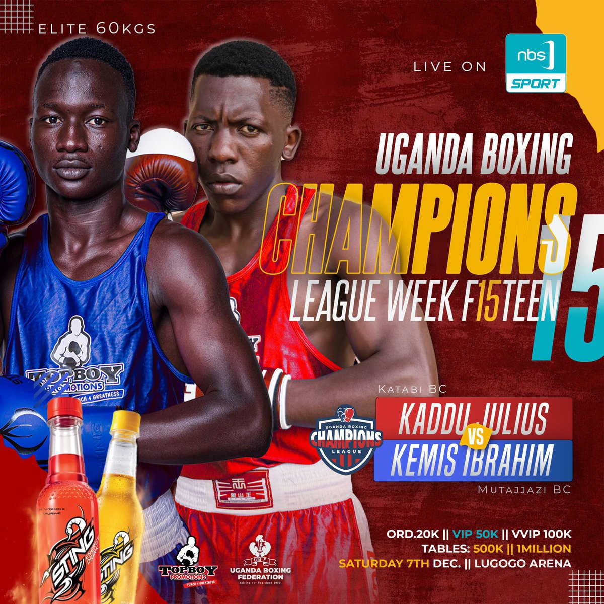 DifferenceOffi3's tweet photo. All eyes will be on Uganda's finest boxing talents at the Lugogo Arena! 🥊
Don't miss the action!
#UBCL | #LifeSwitchedOn⚡️| #FunaBoost💪 https://t.co/GwUtP9ktxL