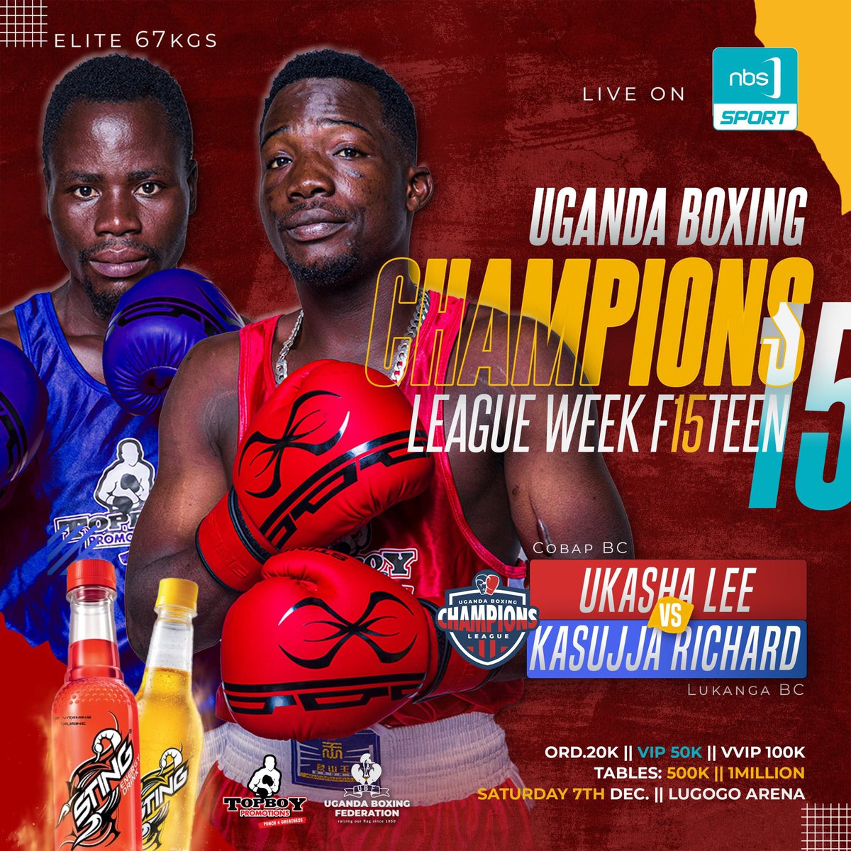DifferenceOffi3's tweet photo. All eyes will be on Uganda's finest boxing talents at the Lugogo Arena! 🥊
Don't miss the action!
#UBCL | #LifeSwitchedOn⚡️| #FunaBoost💪 https://t.co/GwUtP9ktxL