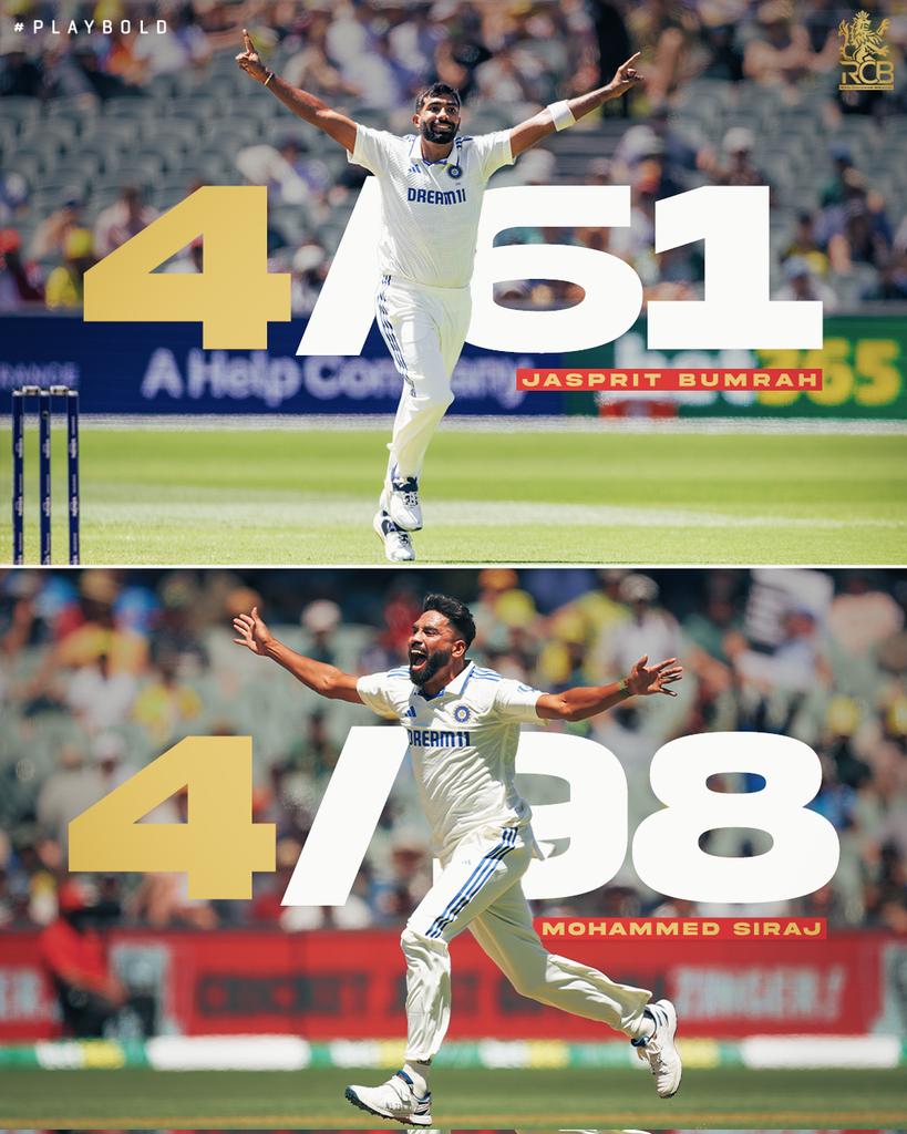Devendrsingh121's tweet photo. Bumrah or Siraj. twin fighter jets causing destruction
Their dual fer performance sets the stage for a fiery fightback
Time to take control! 
Cricket performance status 
#PlayBoldRCB 
#AUSvINDOnStar https://t.co/g0k10AbakW
