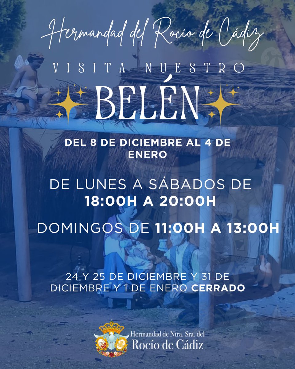 | 𝐀𝐏𝐄𝐑𝐓𝐔𝐑𝐀 𝐎𝐅𝐈𝐂𝐈𝐀𝐋 𝐃𝐄 𝐍𝐔𝐄𝐒𝐓𝐑𝐎 𝐁𝐄𝐋𝐄́𝐍 |  

Mañana, domingo 8 de diciembre, realizaremos la apertura oficial de nuestro Belén para todos los hermanos, devotos y visitantes.  

Toda la información 👉 facebook.com/share/p/1R3REj…