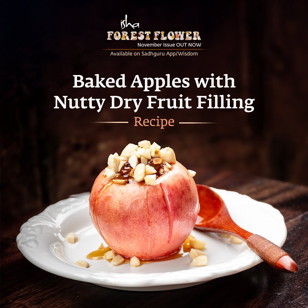 ishafoundation's tweet image. Cinnamon-spiced apples with almond-raisin filling: a cozy, healthier dessert for chilly days!

Get the full recipe in the latest Isha Forest Flower: isha.co/ForestFlower-N…  

#IshaForestFlower