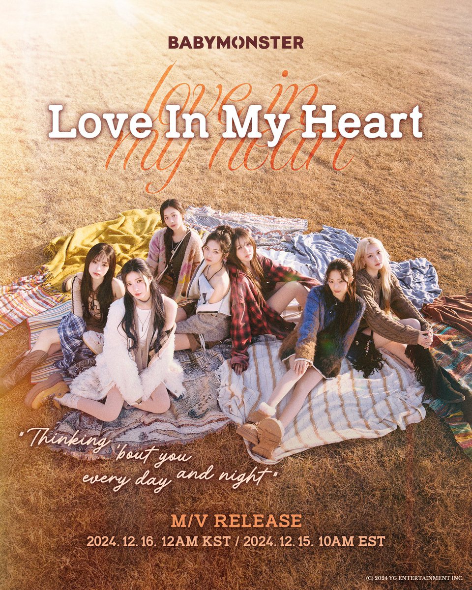 YGBABYMONSTERS_'s tweet photo. [DRIP] 'Love In My Heart' M/V COMING SOON

12.16. 12AM KST / 12.15. 10AM EST

#BABYMONSTER #베이비몬스터 #1stFULLALBUM #DRIP #LoveInMyHeart #YG https://t.co/C41WAHeOkQ