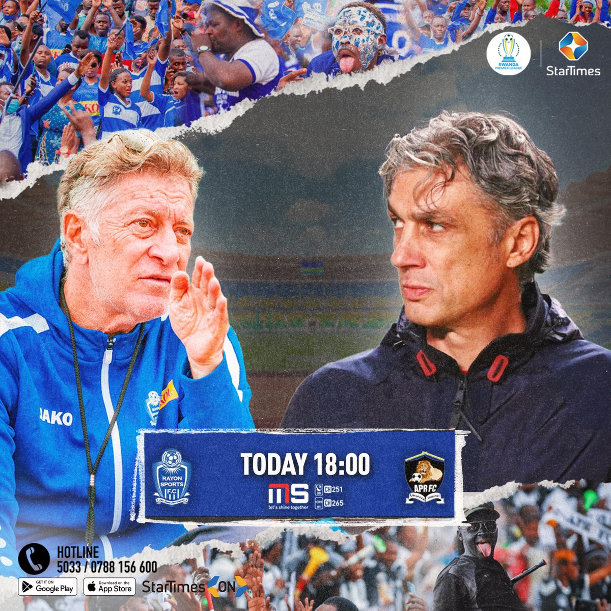 startimesrwanda's tweet photo. Gutegereza birarangiye,🏟️Match y'ikinyejana yahageze🥁 Amakipe ahora ahanganye kandi ahora ayoboye arahura uyu munsi🥳 Ni iyihe kipe itahana intsinzi uyu munsi⚽🔥 Duhurire kuri Magic Sports Saa 18:00 twese inyuma ya #RwandaDerby #RayonVsAPR #FootballFever #MagicSports https://t.co/KYcQplSnd5