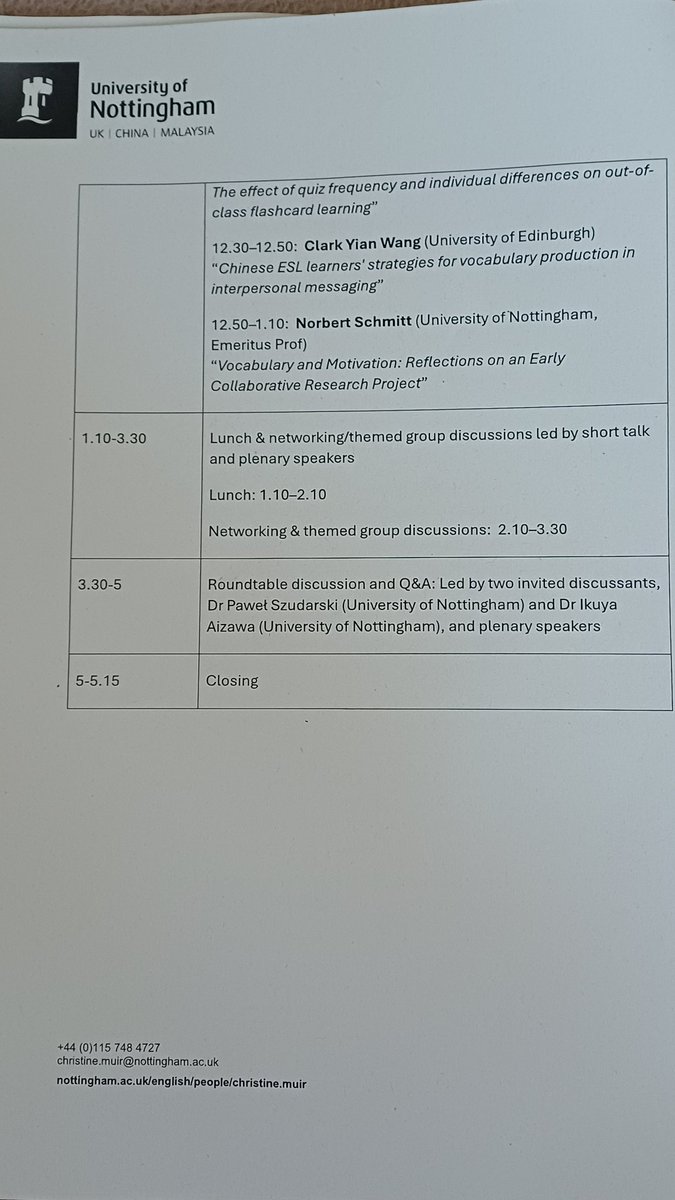 Paweł Szudarski (@pawel_szudarski) on Twitter photo After a few months of preparation, here we are, starting the EuroSLA funded interdisciplinary research workshop 'Vocabulary Studies and Language Learning Psychology'. Looking forward to a day full of discussion & networking
<a href="/EuroSLA/">EuroSLA</a> <a href="/DrChristineMuir/">Christine Muir</a> <a href="/Bea_Gonz_F/">Bea González-Fernández</a> <a href="/UoNEnglish/">Nottingham English</a> After a few months of preparation, here we are, starting the EuroSLA funded interdisciplinary research workshop 'Vocabulary Studies and Language Learning Psychology'. Looking forward to a day full of discussion & networking
<a href="/EuroSLA/">EuroSLA</a> <a href="/DrChristineMuir/">Christine Muir</a> <a href="/Bea_Gonz_F/">Bea González-Fernández</a> <a href="/UoNEnglish/">Nottingham English</a>
