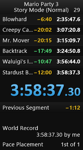 Rainchus's tweet photo. Using an rng manip I developed for mario party 3, I finished a run that is 28 minutes faster than the previous normal story mode record! This can probably go down another 30 to 45 minutes with a good run. https://t.co/NlxYIJWAvH