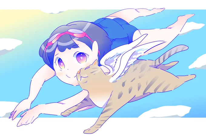 #絵描きさんフォロバ100  #イラスト #art  #illustration #芸術の輪 #芸術同盟 #フォロバ猫と空を飛んでる夢の絵落下の夢は背が伸びてるとかきくよねリビアヤマネコはほぼただのキジトラ 