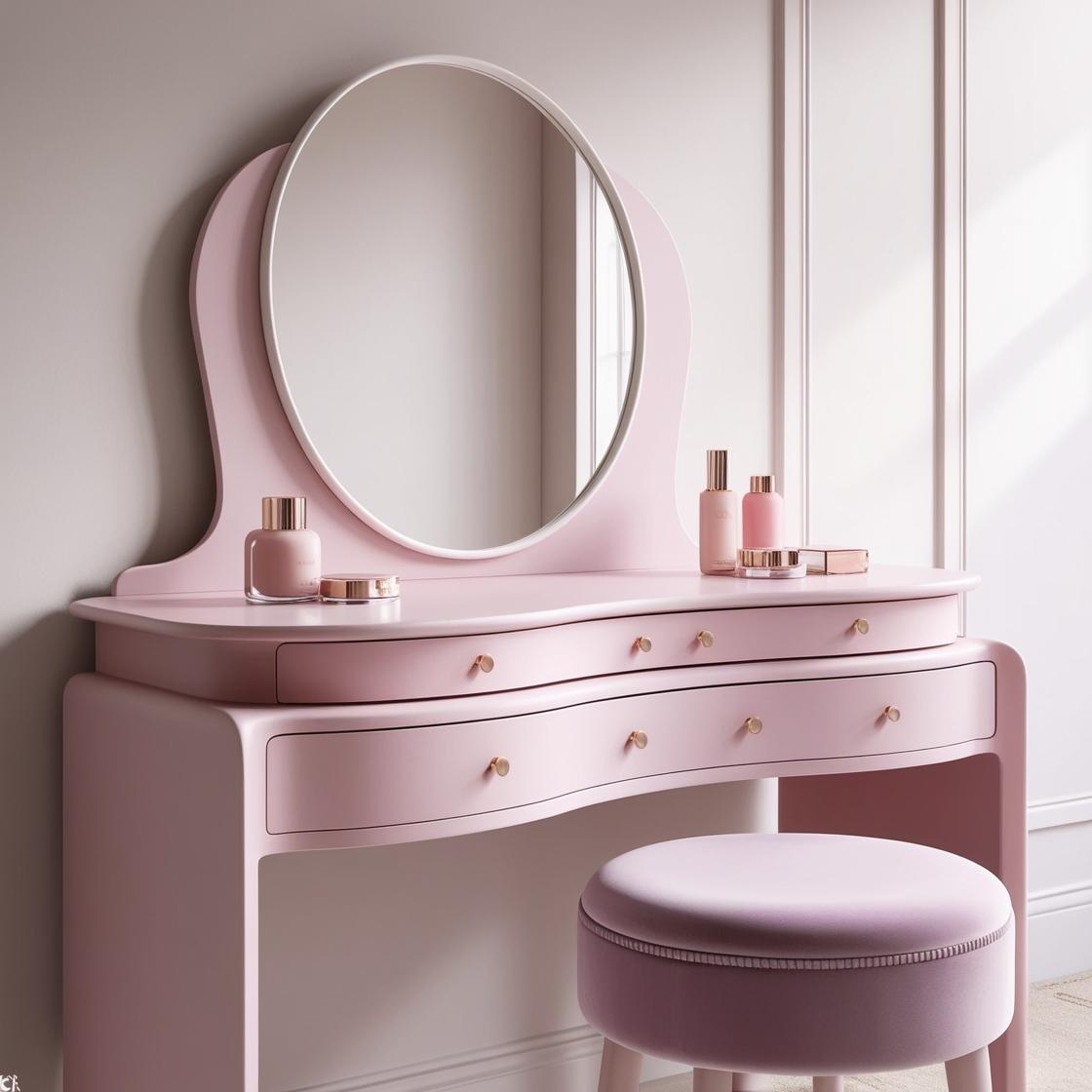 GlamEncalve's tweet photo. Start your day in style! 🌸 This pastel-themed dressing table with gold details and a large mirror adds elegance to your space. Soft, cozy, and practical—this setup is a dream come true! 💅✨ #DressingRoomStyle #LuxuryDecor https://t.co/KosCxwmuzr