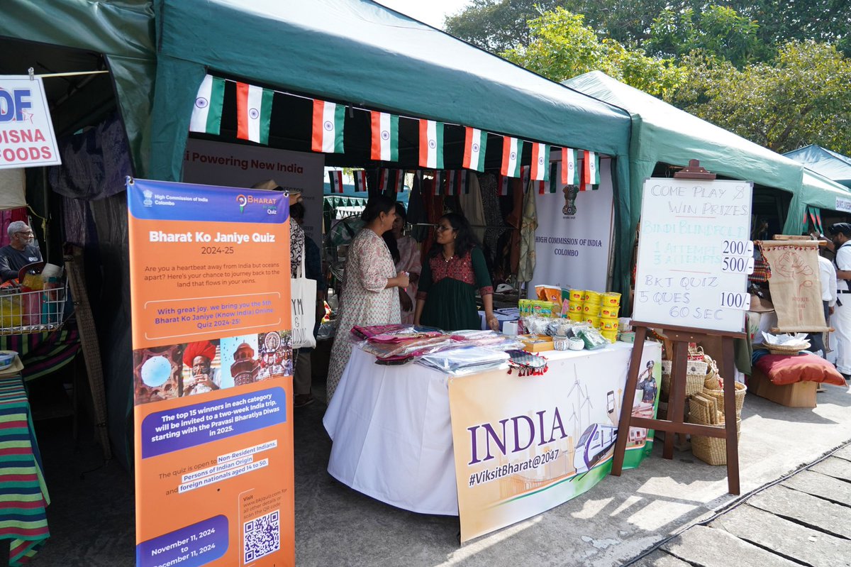 IndiainSL's tweet photo. Experience the vibrant culture of 🇮🇳!

Join us at @IndiainSL stall at the @MFA_SriLanka International Bazaar &amp; Cultural Extravaganza today @GoodMarket_ Colombo. Explore Indian traditions, food &amp; some exciting games.

#NariShakti #ViksitBharat2047 https://t.co/LD3aEaHxmU